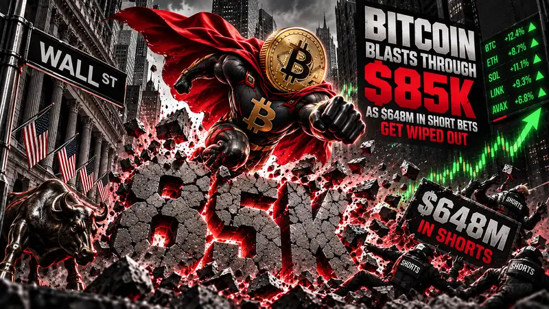 Bitcoin Blasts Through $85K as $648M in Short Bets Get Wiped Out