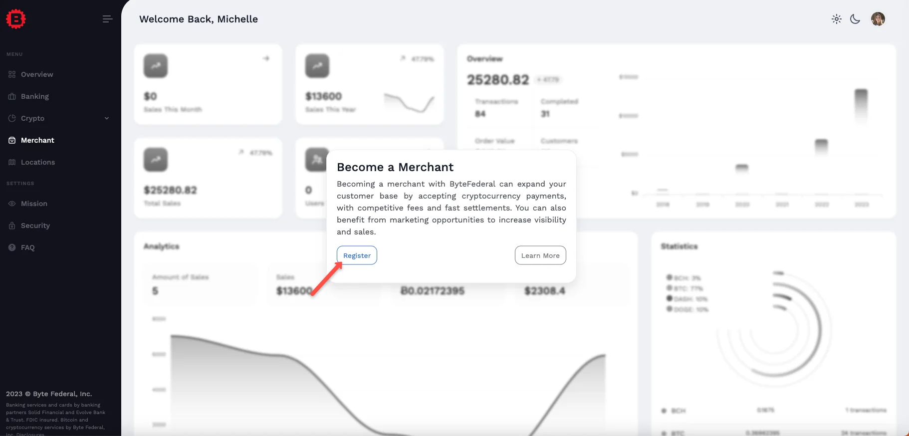 Merchant registration page